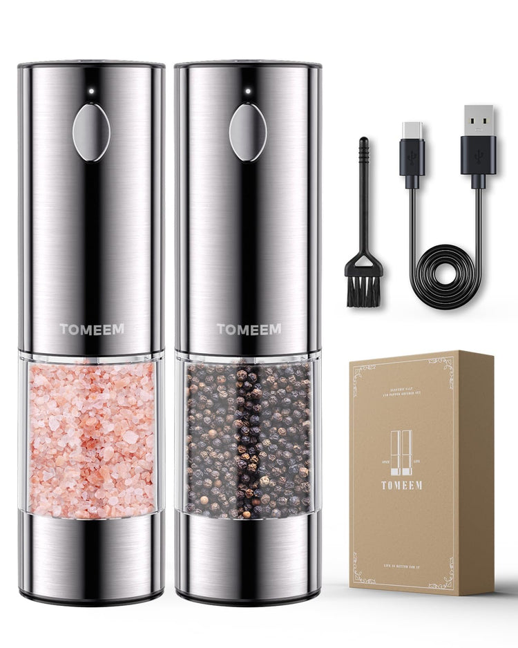 Larger Capacity Rechargeable Electric Salt and Pepper Grinder Set (2 Count)