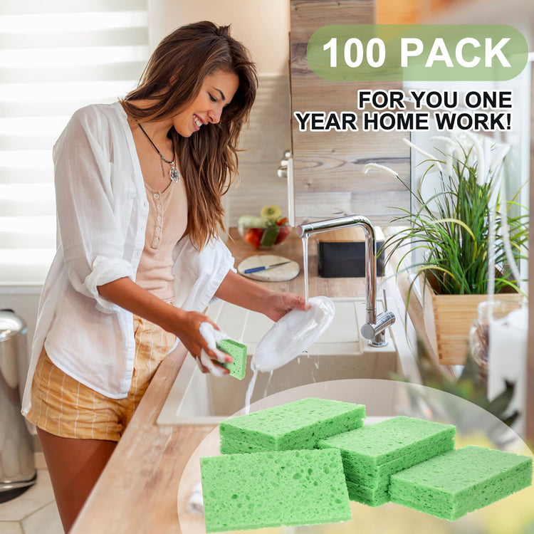 100 Pieces Compressed Wood Pulp Dish Sponges for Kitchen (100 Count)