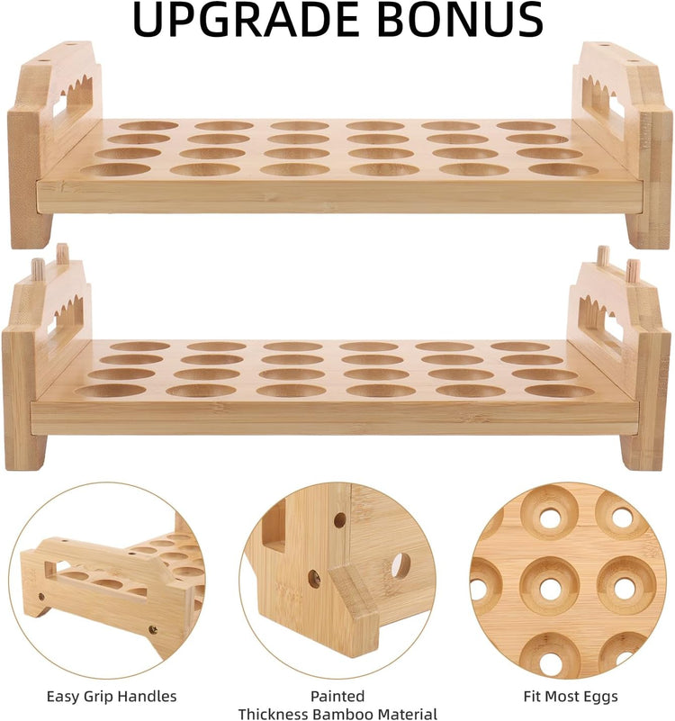 Egg Holder, 2 Tier Egg Holder Countertop, Bamboo Egg Organizer and Storage for Gathering 48 Fresh Eggs, Egg Stackable Stand Rack, Egg Basket for Kitchen Refrigerator Farmhouse