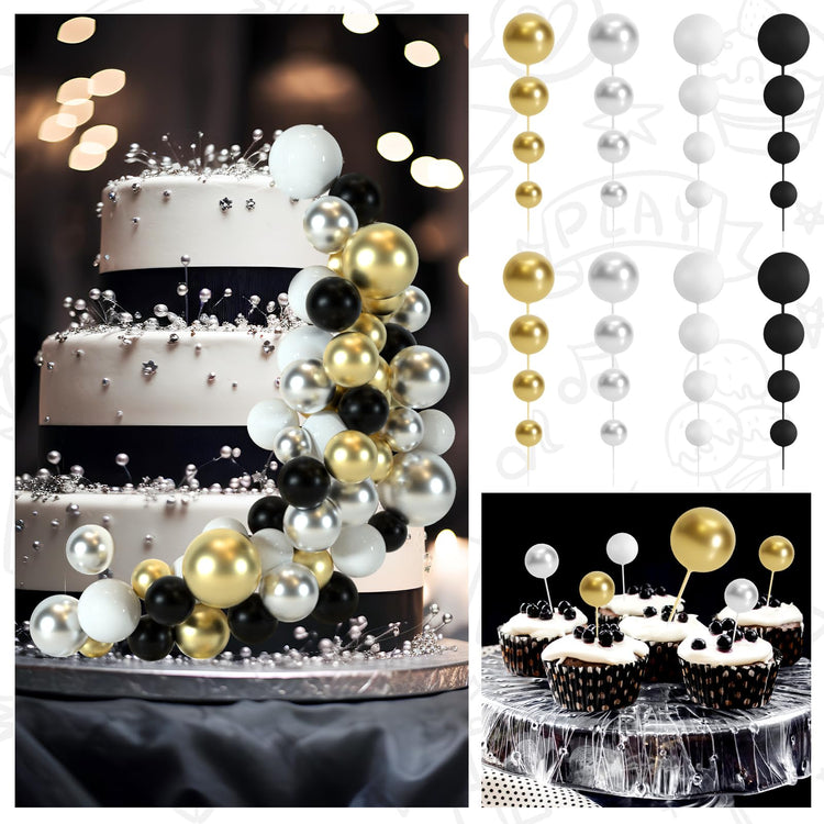 48 Pcs Balls Cake Topper Decorations Balloon Cupcake Toppers Foam Cake Topper Balls Cake Balls Decorations for Birthday Party Wedding Anniversary Cake Decorating (48 Count)