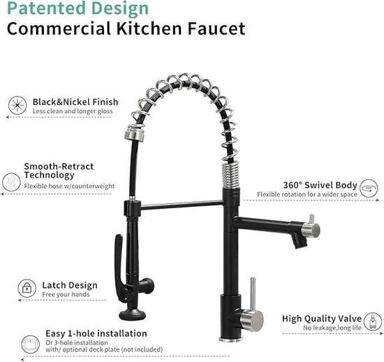 Pull Down Kitchen Faucet with Sprayer,Fapully Commercial Matte Black&Brushed Nickel Kitchen Sink Faucets