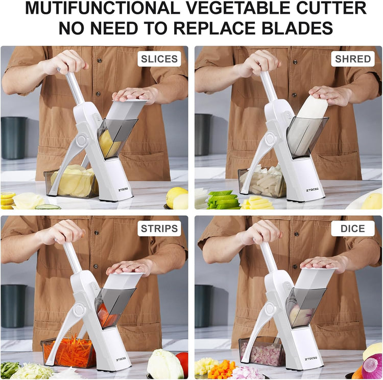 Safe Mandoline Slicer for Kitchen, Meal Prep, Potato Slicer, Adjustable/Easy to Clean/Storage, Kitchen Chopping Artifact, French Fry Cutter, Paring Knife/Cleaning Brush (only Slice, White)