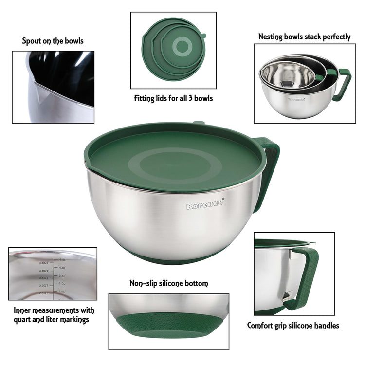 Stainless Steel Mixing Bowls Set with Lids (3 Count)