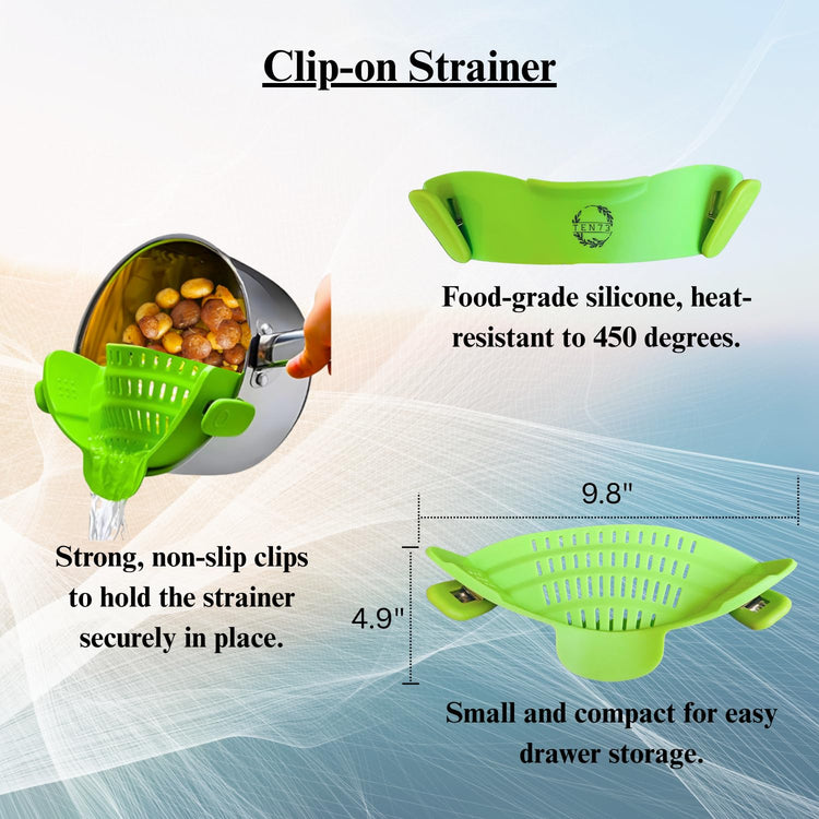2-in-1 Silicone Strainer Set | Collapsible Colander | Over the Sink Silicone Collander With Extendable Handle | Clip-on Pot Strainer for Pots and Pans| Space-Saving, Heat-Resistant (2 Count)