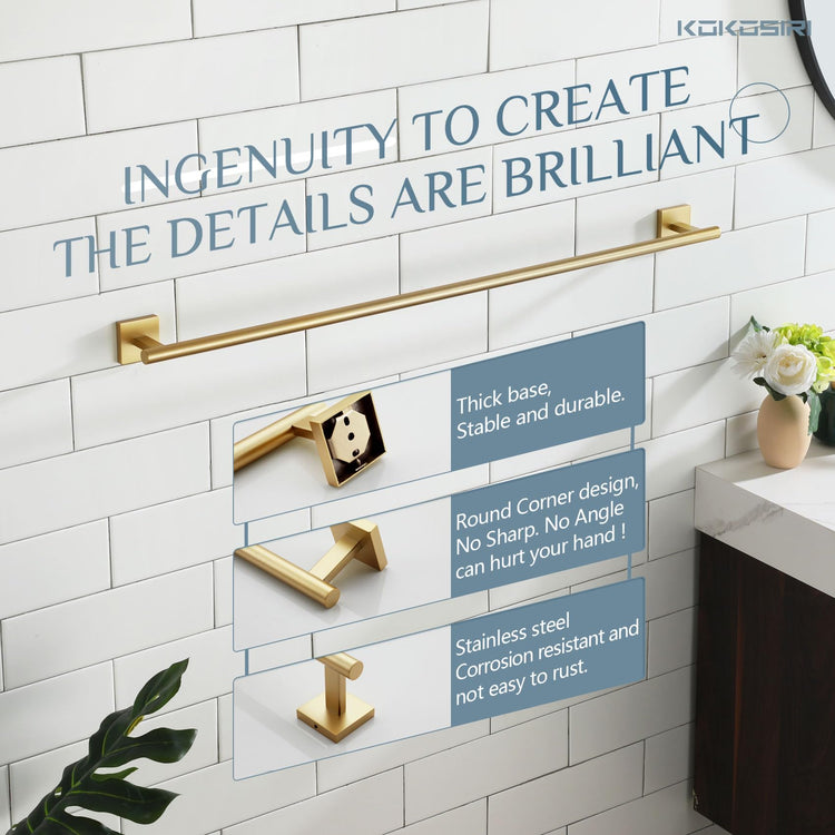 Bathroom Towel Bar 36'' Towel Holder for Bath Kitchen Wall Mount Towel Rails 36 Inch Brushed Gold Stainless Steel B4005BG