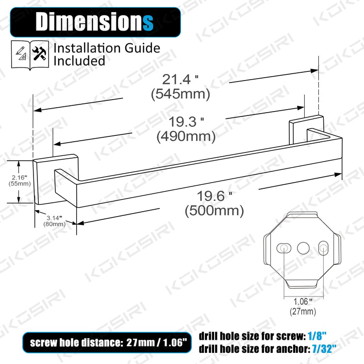 20 Inch Single Towel Bar