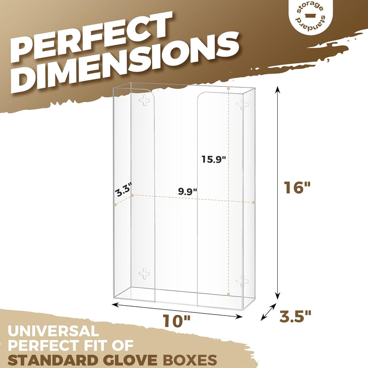 Storage Standard Triple Glove Box Holder Dispenser - Kitchen, Medical, & Latex Glove Holder Wall Mount or Countertop, Universal Fit - Thick Acrylic, Easy to Use, Slide, & Load Open Top Design - Clear