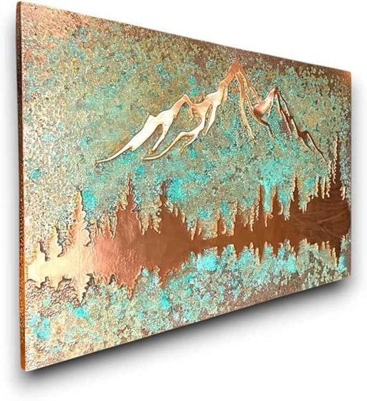 nooc art Handmade Copper Wall Art for Home, Living Room, Bedroom, Kitchen and Office Decor, Rustic Decorative Mural Art for Farmhouse Decor (Panorama of Copper, 9.8 x 13.8, Unframed)