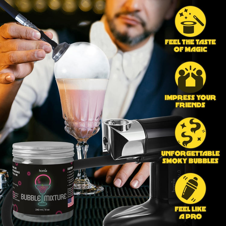 Smoking Gun Edible NON-toxic Bubble Mixture for Cocktail - (2 x 8oz), Wood Smoke Infuser and Smoker Machine Accessory - Cold Smoke for Drinks - Pack of 2 - made in USA