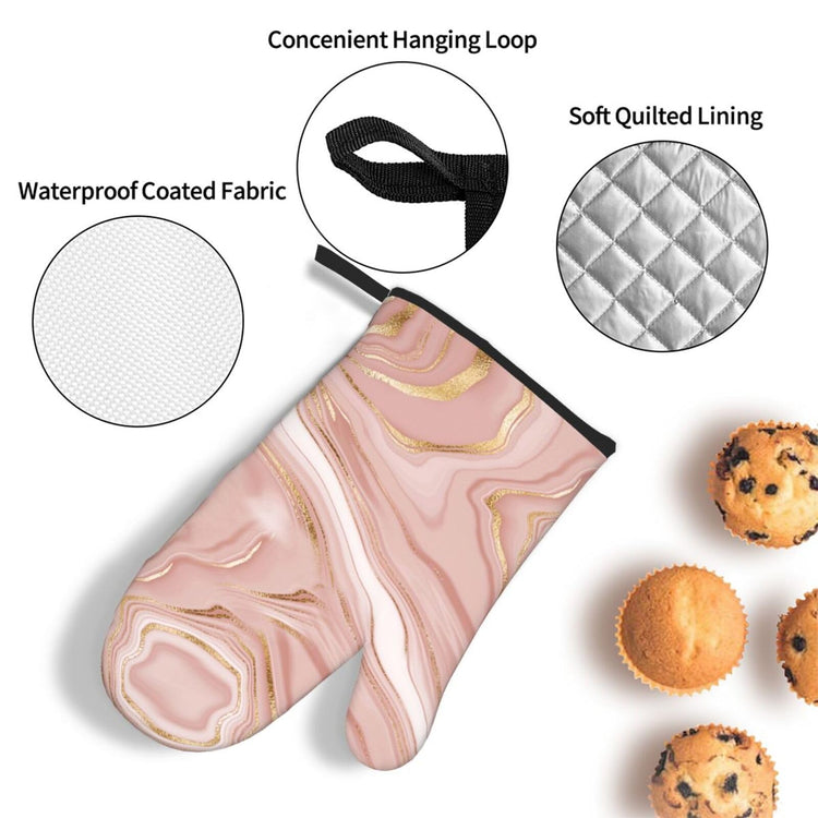 Pink Golden Marble Oven Mitts and Pot Holders Sets of 3 (3 Count)