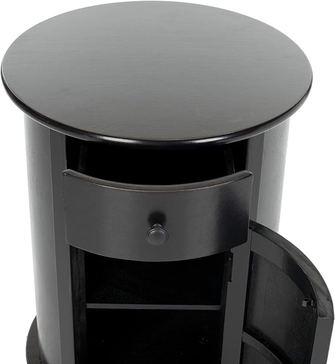 SAFAVIEH Home Collection – Tabitha Dark Cherry Round Swivel Storage End Table, Farmhouse Accent Table with Drawer & Cabinet, Fully Assembled (AMH5712D)