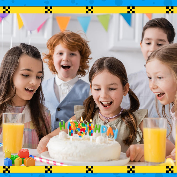 7 Pcs Building Block Themed Birthday Candles Set Building Blocks Number 9 Candle Cake Topper for Building Block Party Decoration Supplies (7 Count)