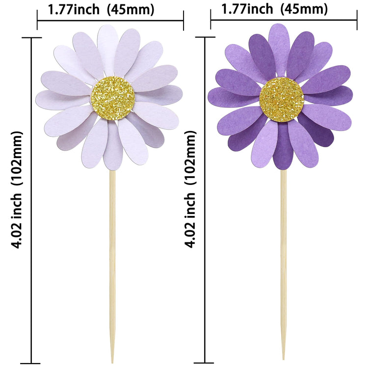 24Pcs Purple Daisy Cupcake Toppers Flower Cake Toppers Daisy Cake Decorations Chrysanthemum Cupcake Toppers Spring Daisy Flower Cake Picks for Birthday Wedding Supplies (24 Count)