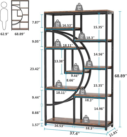 Tribesigns Bookshelf, Industrial 5 Tier Etagere Bookcase, Freestanding Tall Bookshelves Display Shelf Storage Organizer with 9-Open Storage Shelf for Living Room, Bedroom