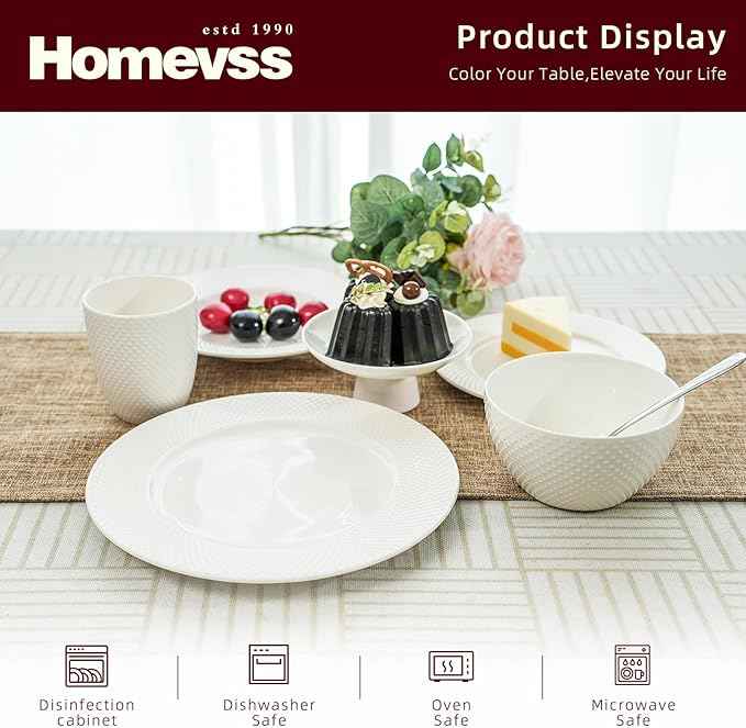 HomeVss, New Bone China Embossed Rain Drops 40pc Dinnerware Set