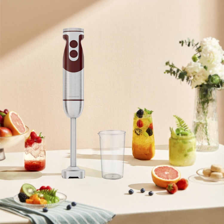 5-in-1 Immersion Hand Blender Set with Variable Speed, 400W, Stainless Steel - Includes Chopper, Whisk, Milk Frother, and Beaker - Ideal for Soups, Smoothies, Baby Food & More (RED)