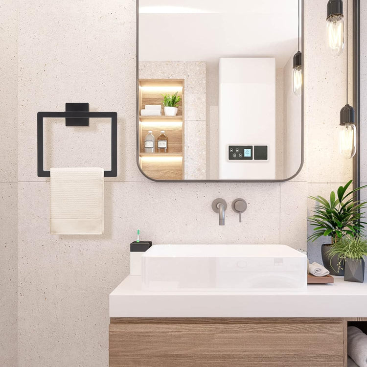 Matte Black Towel Ring,Square Hand Towel Holder,Towel Hanger, Bathroom Hardware Accessories,SUS 304 Stainless Steel Wall-Mounted