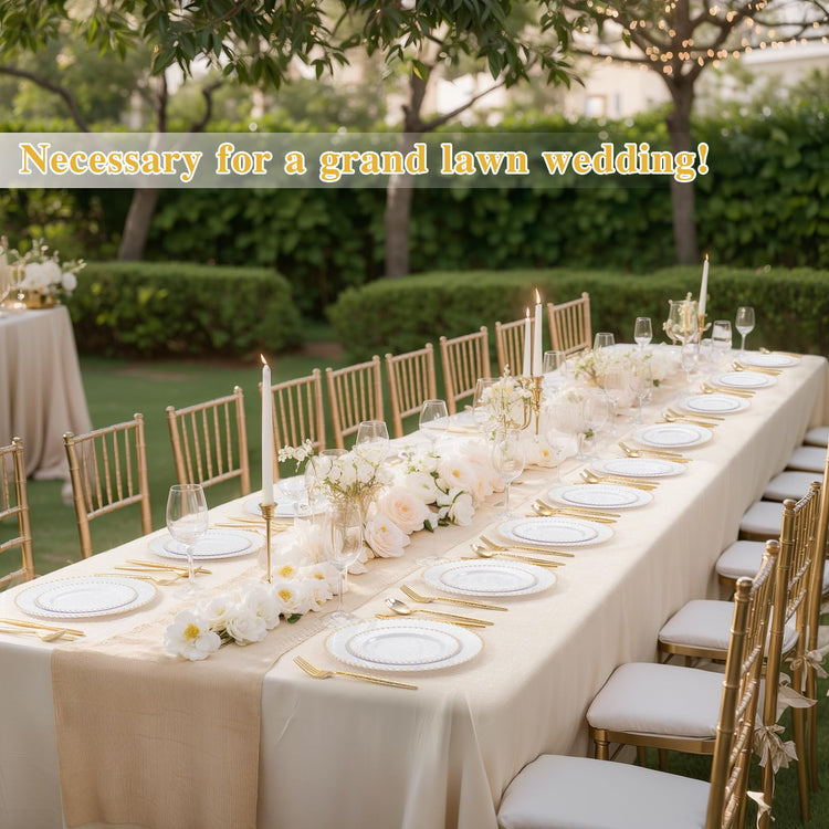 100pcs White Plastic Plates with Gold Beads for Bridal Showers (100 Count)