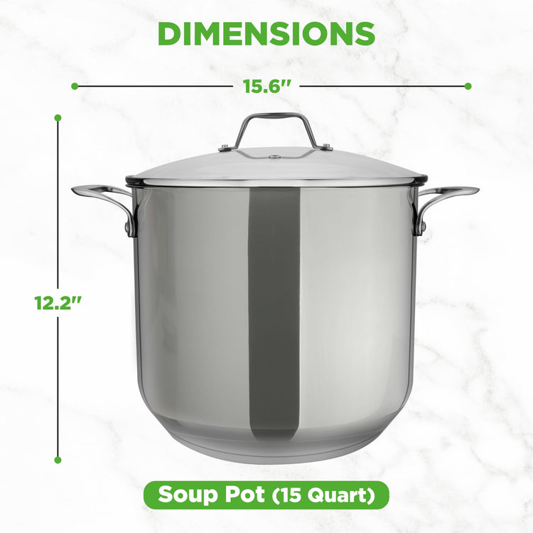 15 Quart Stainless Steel Stock Pot with Tempered Glass Lid