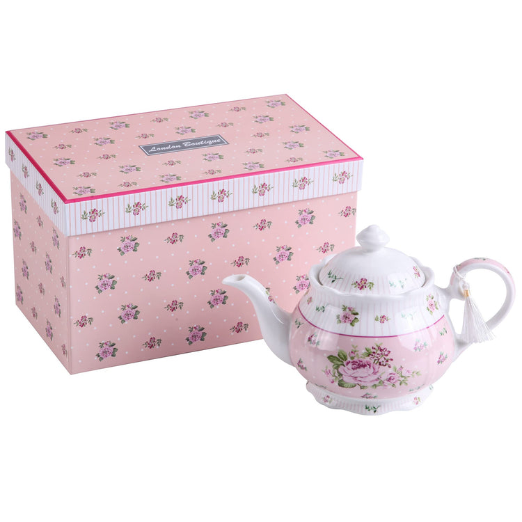 Porcelain Teapot Sugar Bowl and Cream Milk Jug Shabby Chic Vintage Floral in Gift box 40oz