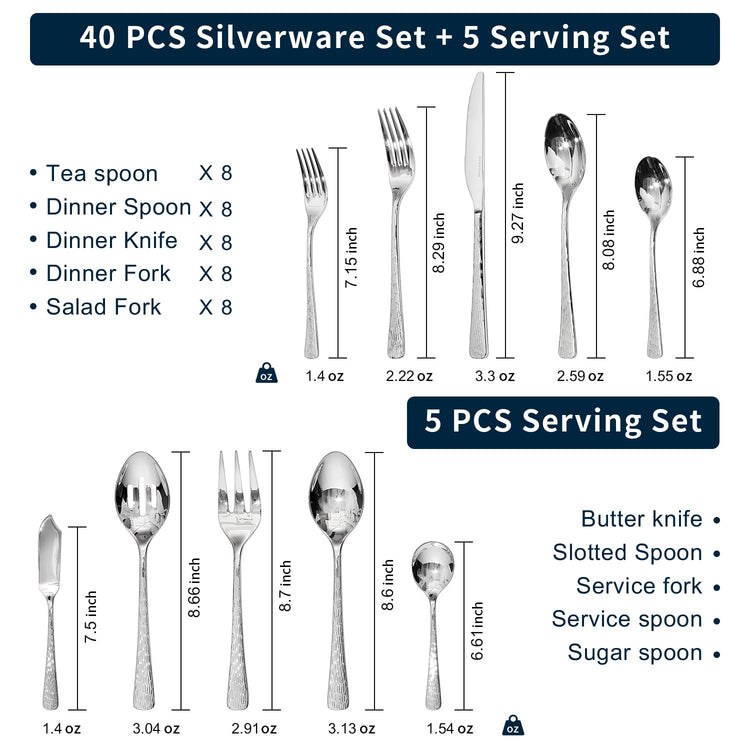 Silverware Set with Serving Utensils (45 Count)