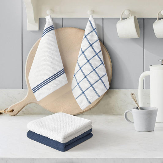 Artoid Mode Ring Spun Cotton Blue Dishcloth Kitchen Towels, 12x12 Inch Ultra Soft Absorbent Quick Drying Household Cleaning Kitchen Rags Set of 4 - Nestoria