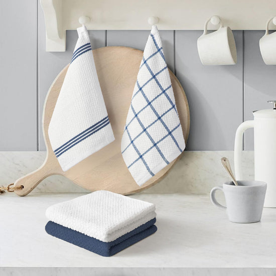 Artoid Mode Ring Spun Cotton Blue Dishcloth Kitchen Towels, 12x12 Inch Ultra Soft Absorbent Quick Drying Household Cleaning Kitchen Rags Set of 4 - Nestoria