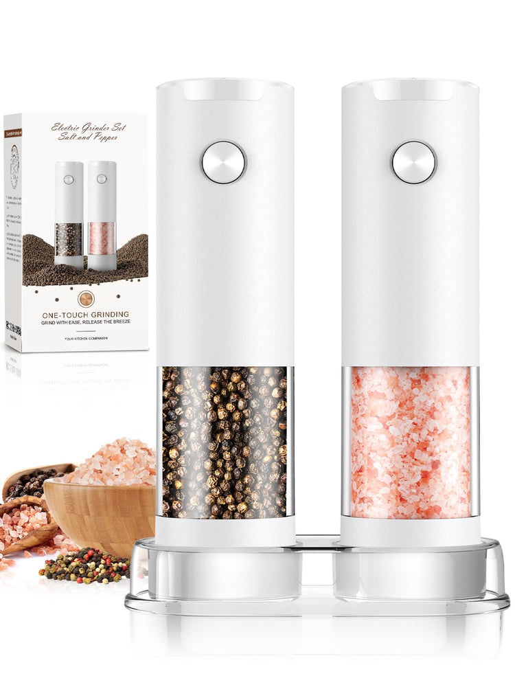 Electric Salt and Pepper Grinder Set Automatic Battery Pepper Mill Shakers Kitchen Gadgets Adjustable Coarseness Upgraded Larger Capacity with Led Birthday Gifts for Women