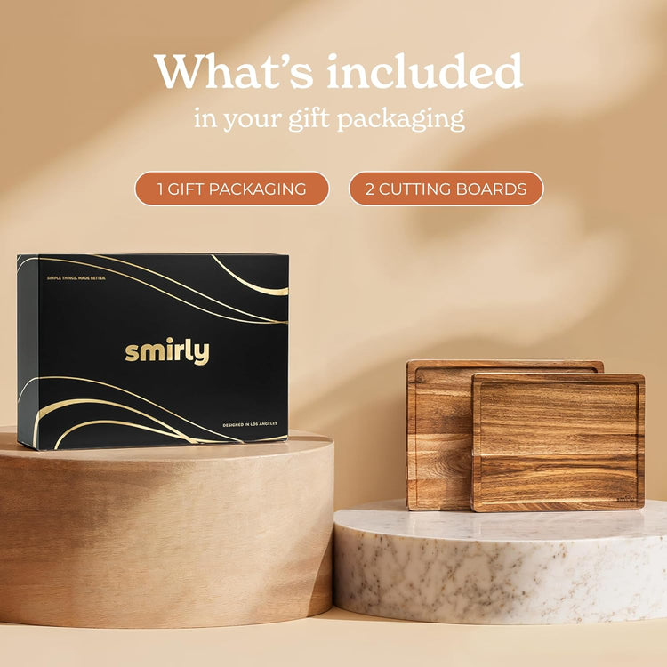 SMIRLY Bamboo Cutting Board Set, Chopping Board and Wooden Cutting Boards for Kitchen, Small Wood Cutting Board and butcher block (Acacia Wood, 2 Pack)