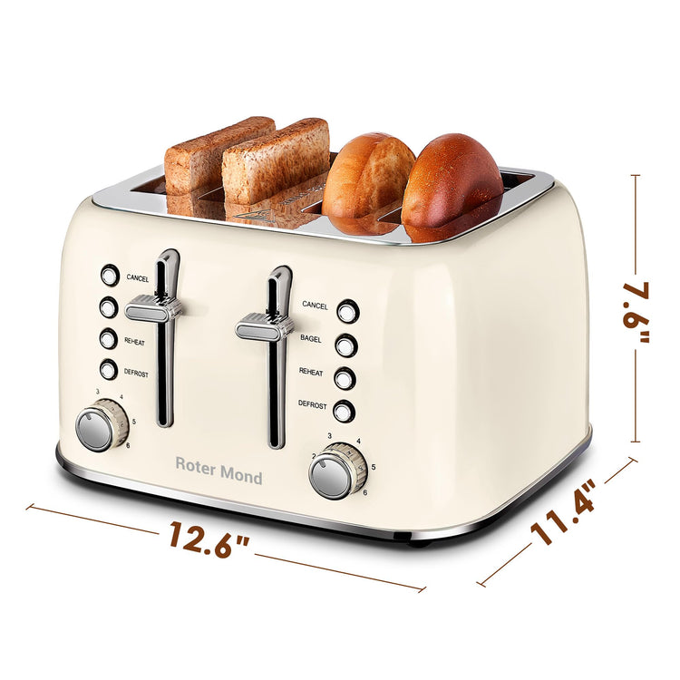 Toaster 4 Slice Retro Stainless Steel with Extra Wide Slots Bagel