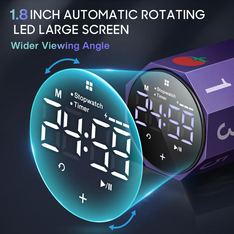 ADHD Pomodoro Timer Metal Gravity Rotation 1.8” LED Large Screen