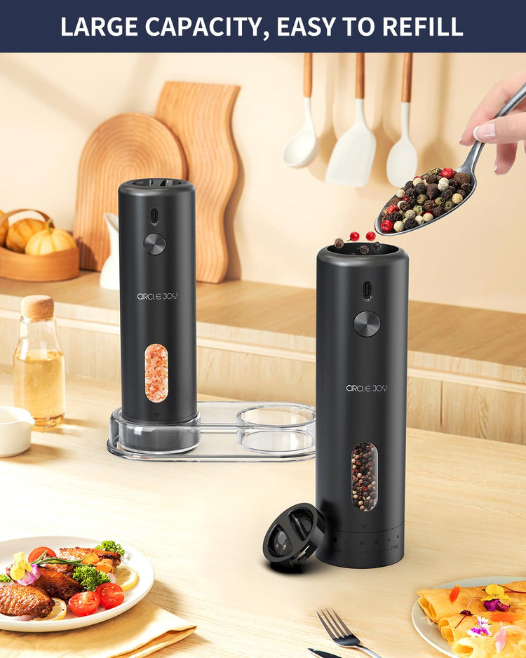 Rechargeable Electric Salt and Pepper Grinder Set with Base