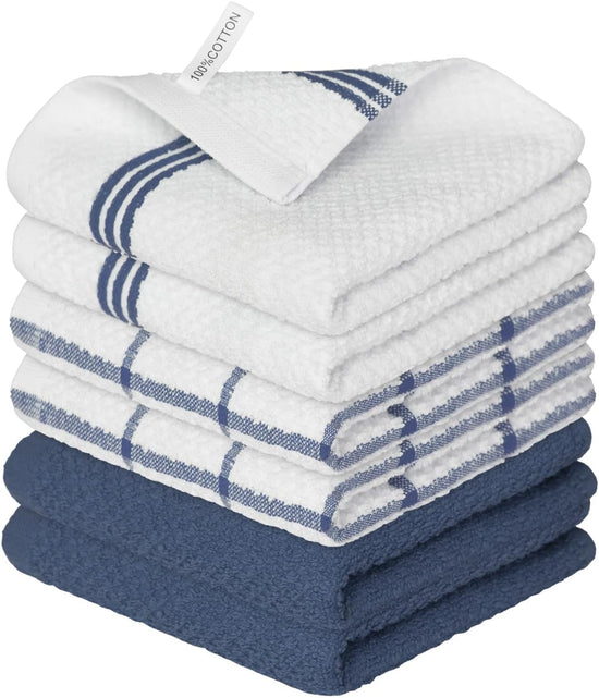 Artoid Mode Ring Spun Cotton Blue Dishcloth Kitchen Towels, 12x12 Inch Ultra Soft Absorbent Quick Drying Household Cleaning Kitchen Rags Set of 6 - Nestoria