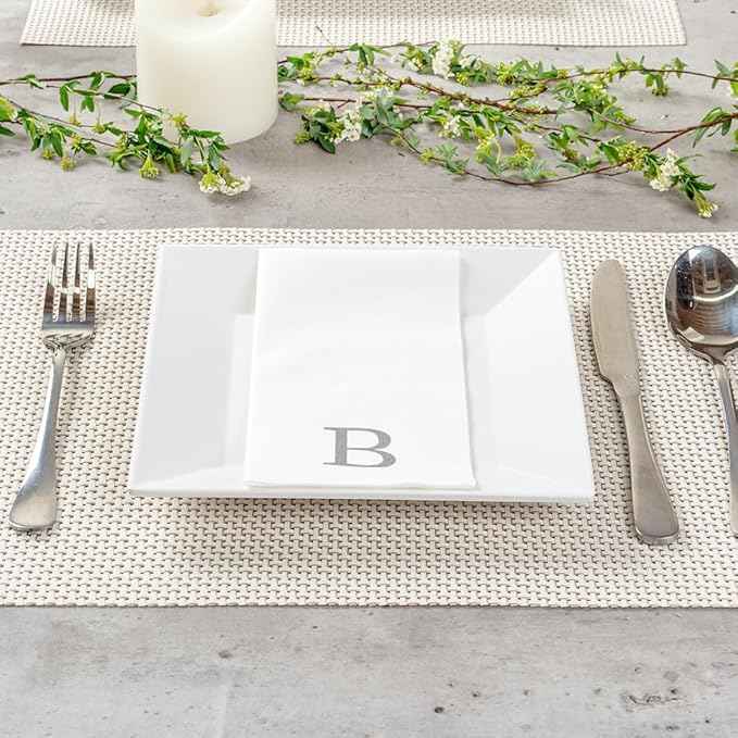 Luxenap 15.8 X 7.9 Inch Linen-Feel Guest Towels, 2000 Lettered Hand Towels - Silver Letter 'B', Sans Serif Font, White Paper Dinner Napkins, airlaid, For Restrooms And Tables - Restaurantware