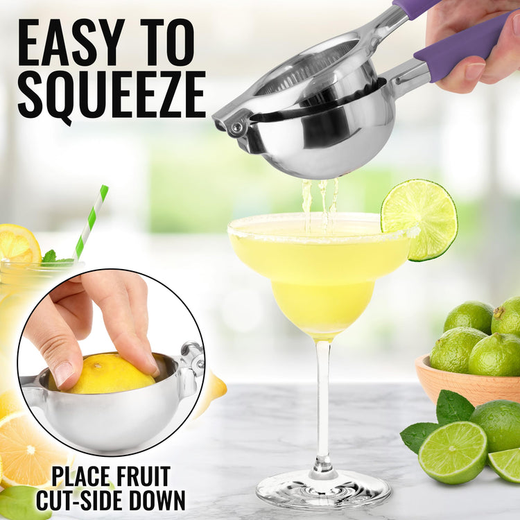 Lemon Squeezer Stainless Steel with Premium Heavy Duty Solid Metal Squeezer Bowl and Food Grade Silicone Handles