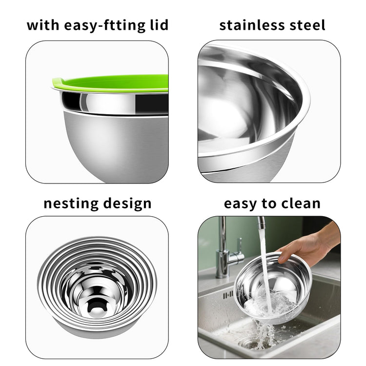 Mixing Bowls with Airtight Lids Set 5 Pcs Stainless Steel Bowls Set Baking Set Non (5 Count)