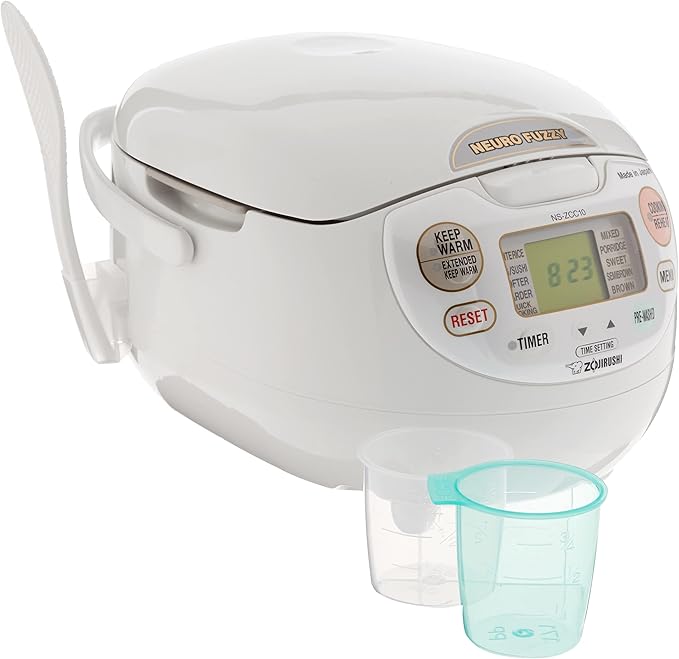 Zojirushi Micom Water Boiler and Warmer, 169 oz/5.0 L, White & NS-ZCC10 Neuro Fuzzy Rice Cooker, 5.5-Cup, White