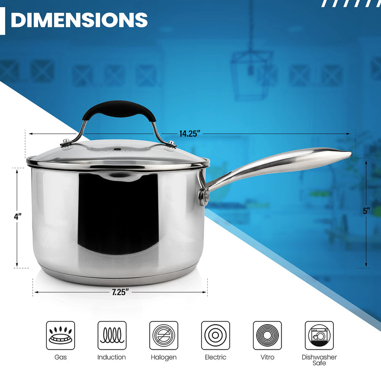 2.5 Quart Stainless Steel Saucepan with Glass Strainer Lid