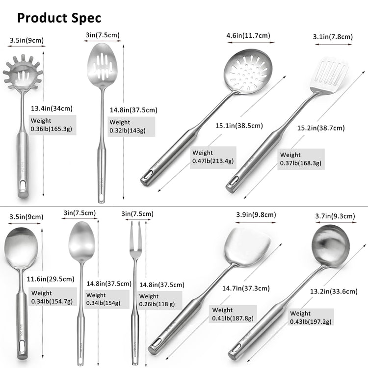 18 10 Stainless Steel Cooking Utensils Set 9 Pack Metal Kitchen Utensil