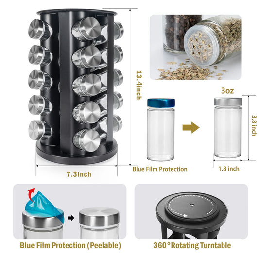 Black Countertop Revolving Spice Rack (20 Count)