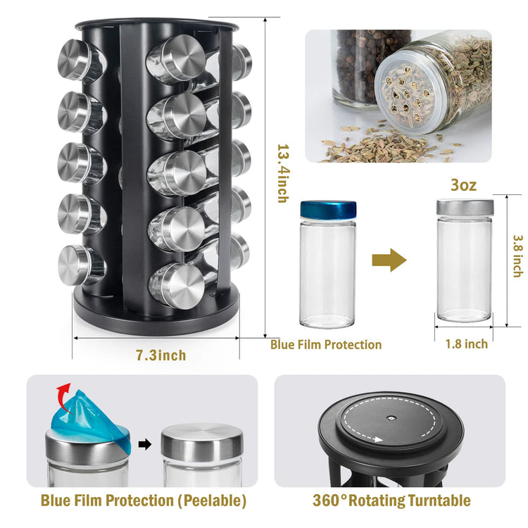 Black Countertop Revolving Spice Rack (20 Count)