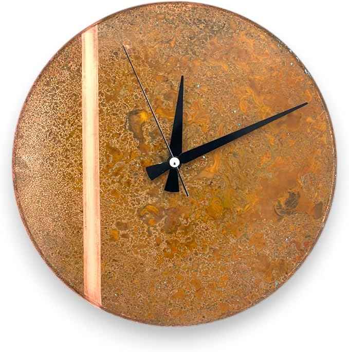 Handmade Copper Wall Clock Artisan Touch in Every Piece - Tree of Time Wall Decor Copper Clock for Living Room, Office, Kitchen & Bedroom (Rusty Line, 11)