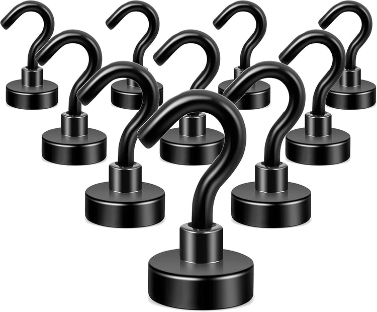 Neosmuk Magnetic Hooks for Cruise Cabins, Heavy Duty 30lb Strong Magnet Hook, Cruise Ship Essentials for Hanging, Metal Wall Refrigerator Hangers (Black, 10 Pack)