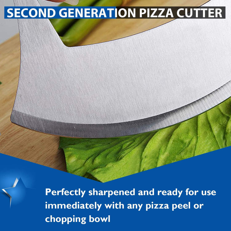 Pizza Cutter Stainless Steel Ulu knife Razor Sharp Rocker Slicer Cutter Mincing Mezzaluna Knife Salad Vegetable Chopper with Upgraded Ergonomic Anti