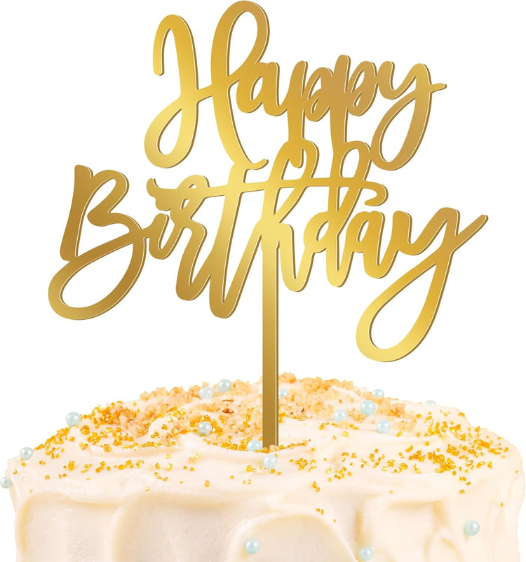 1 PCS Acrylic Cake Topper, 5.1 x 7 Inches Happy Birthday Cake Sign, Mirror Birthday Cake Toppers for Children or Adults Cake Inserts, Birthday Cake Decorations and Desserts Supplies