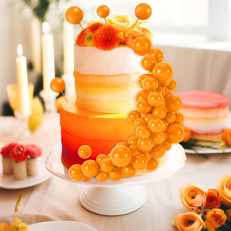 48 Pcs Orange Balls Cake Topper Decorations Balloon Cupcake Toppers Foam Cake Topper Balls for Thanksgiving Halloween Birthday Party Wedding Anniversary Cake Decorating (48 Count)
