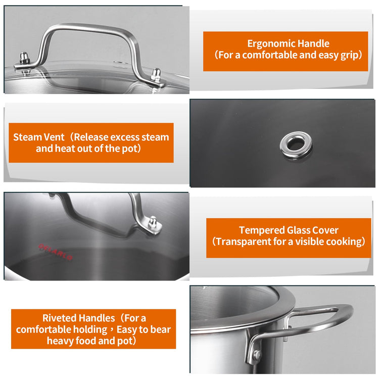 Tri ply Stainless Steel 8 Quart Heavy Duty Induction Stock Pot
