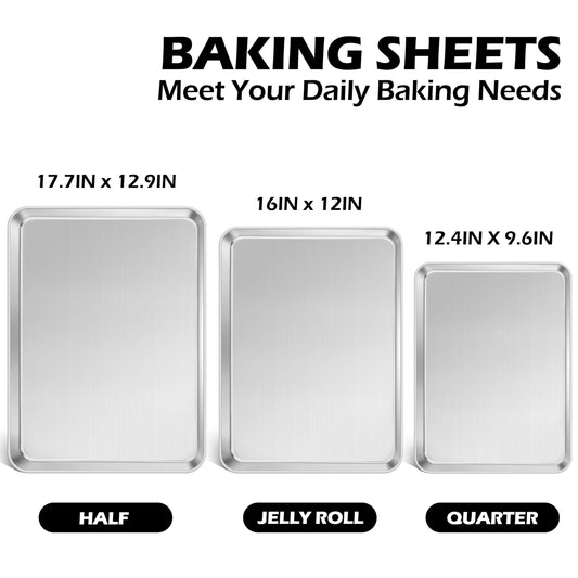 Non Toxic Stainless Steel Baking Sheet Pans For Cookies (3 Count)