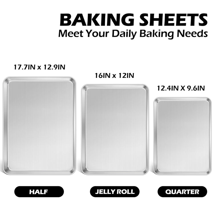 Non Toxic Stainless Steel Baking Sheet Pans For Cookies (3 Count)