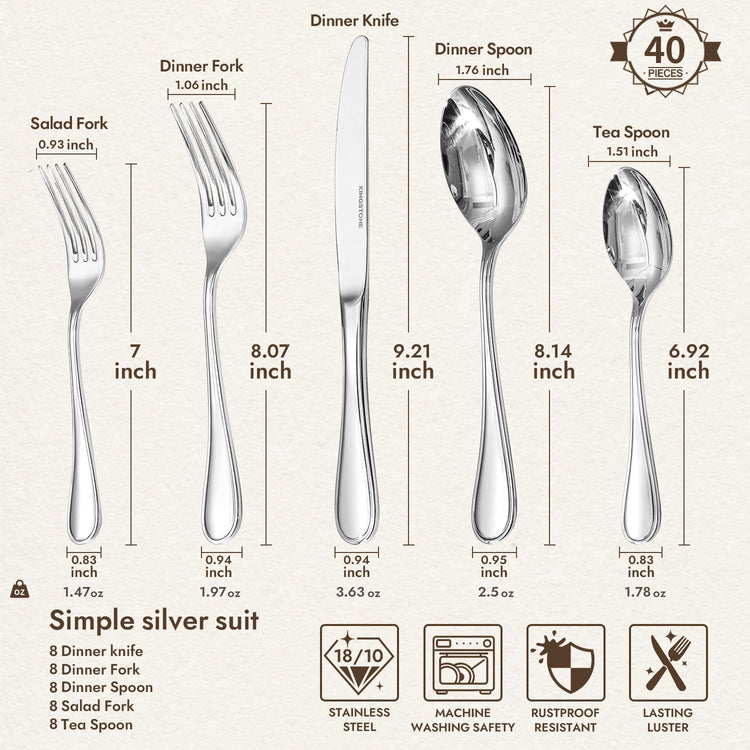 18 10 Stainless Steel Silverware Set for 8 (40 Count)